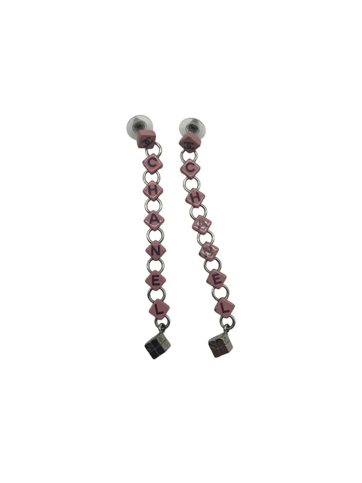 Chanel Pink Logo Dice Dangle Earrings