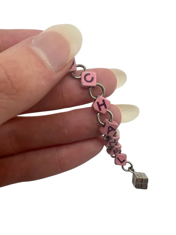 Chanel Pink Logo Dice Dangle Earrings