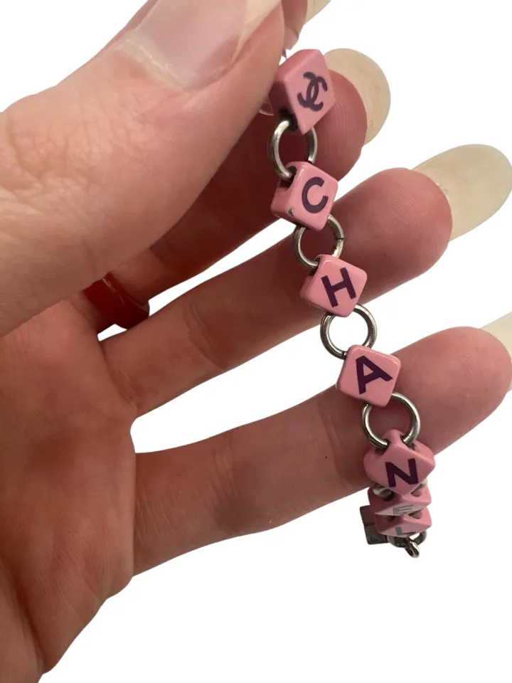 Chanel Pink Logo Dice Dangle Earrings