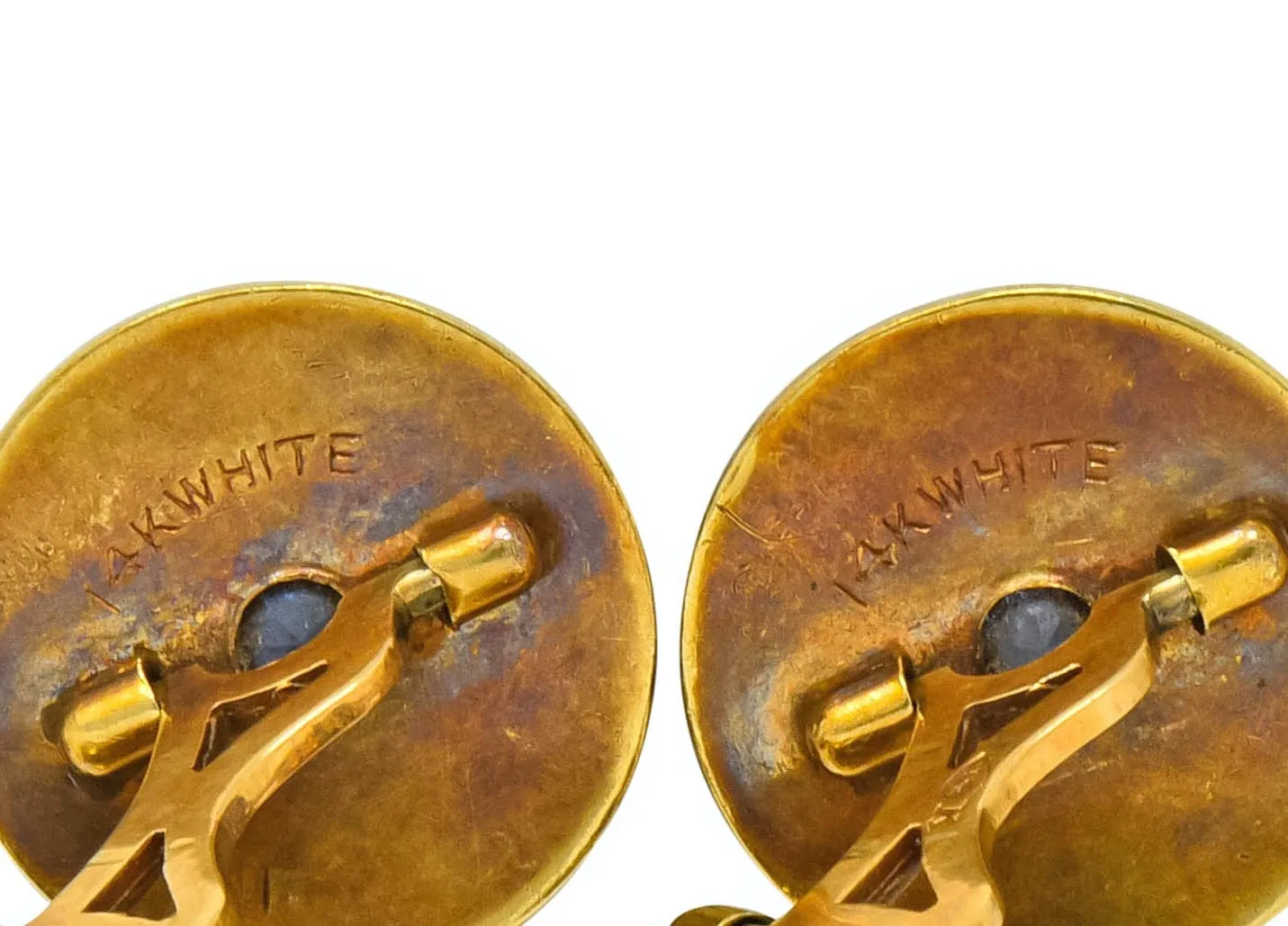 Chas. Keller Co. Sapphire 14 Karat Gold Men's Art Deco Disk Cufflinks