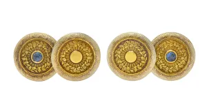 Chas. Keller Co. Sapphire 14 Karat Gold Men's Art Deco Disk Cufflinks