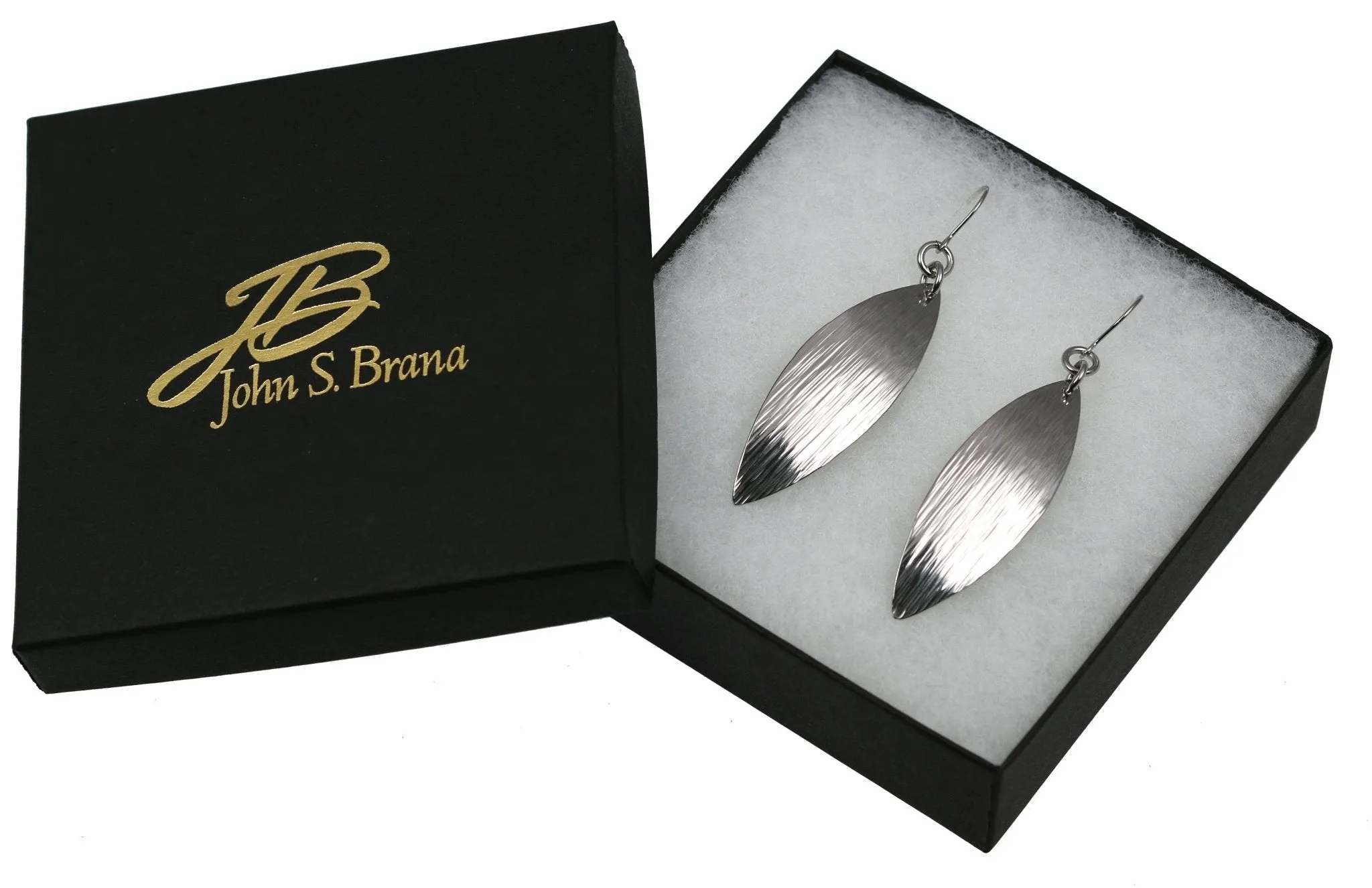 Chased Stainless Steel Leaf Drop Earrings
