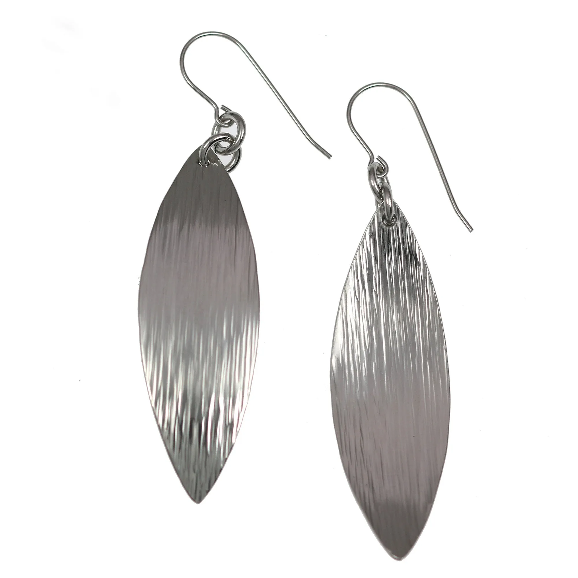 Chased Stainless Steel Leaf Drop Earrings