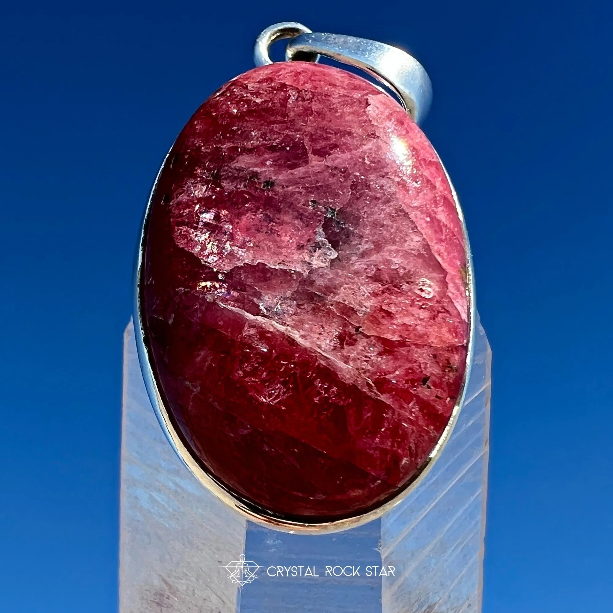 Chatoyant Gem Rhodonite Silver Pendant