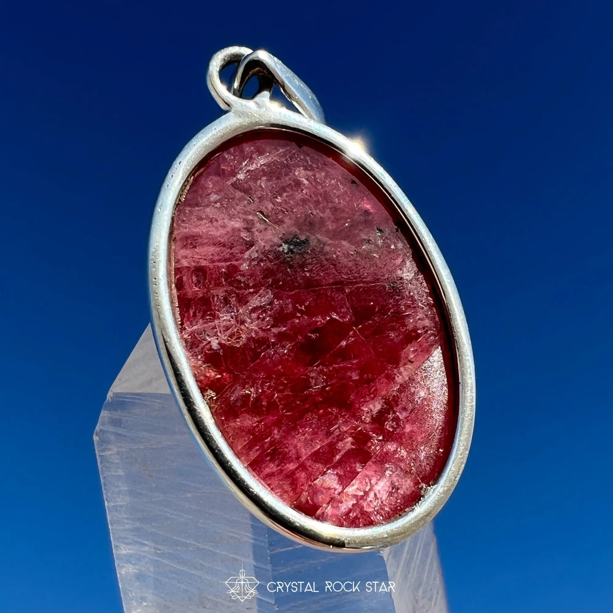 Chatoyant Gem Rhodonite Silver Pendant