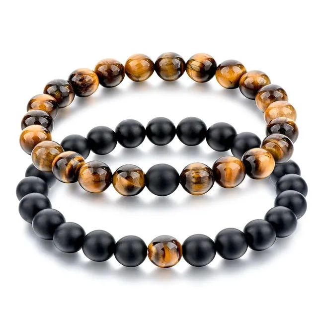 CHICVIE Black and White Natural Stone Distance Bracelets & Bangles for Women Men Strand Lovers Gifts Jewelry Bracelets SBR160101