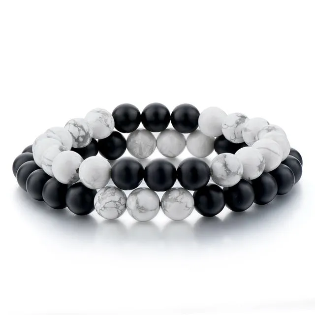 CHICVIE Black and White Natural Stone Distance Bracelets & Bangles for Women Men Strand Lovers Gifts Jewelry Bracelets SBR160101