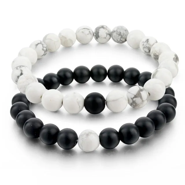 CHICVIE Black and White Natural Stone Distance Bracelets & Bangles for Women Men Strand Lovers Gifts Jewelry Bracelets SBR160101