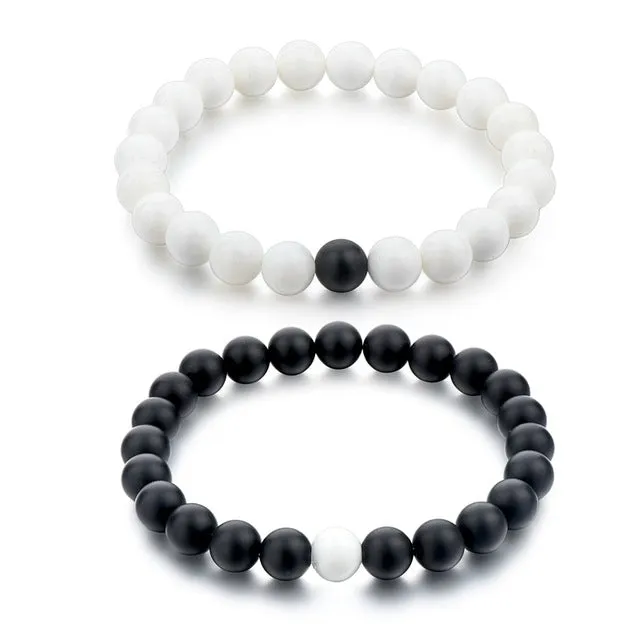 CHICVIE Black and White Natural Stone Distance Bracelets & Bangles for Women Men Strand Lovers Gifts Jewelry Bracelets SBR160101
