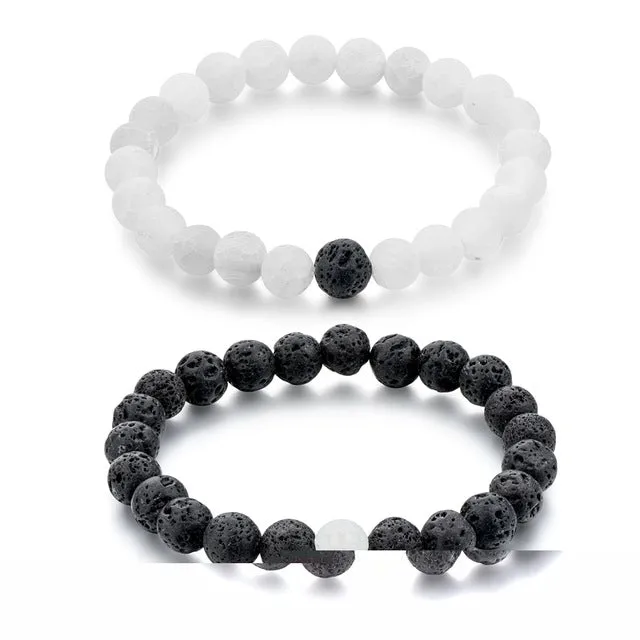 CHICVIE Black and White Natural Stone Distance Bracelets & Bangles for Women Men Strand Lovers Gifts Jewelry Bracelets SBR160101