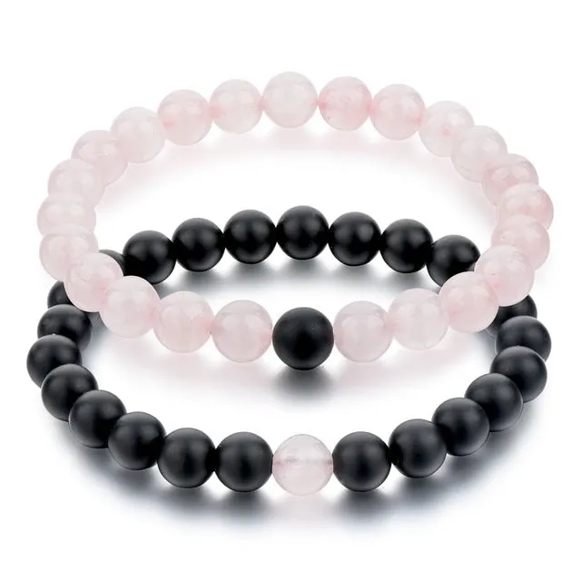 CHICVIE Black and White Natural Stone Distance Bracelets & Bangles for Women Men Strand Lovers Gifts Jewelry Bracelets SBR160101