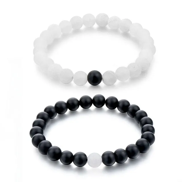 CHICVIE Black and White Natural Stone Distance Bracelets & Bangles for Women Men Strand Lovers Gifts Jewelry Bracelets SBR160101