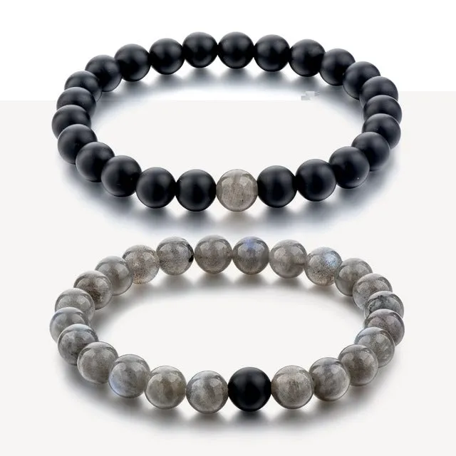 CHICVIE Black and White Natural Stone Distance Bracelets & Bangles for Women Men Strand Lovers Gifts Jewelry Bracelets SBR160101