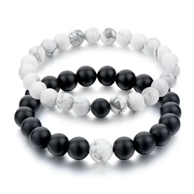 CHICVIE Black and White Natural Stone Distance Bracelets & Bangles for Women Men Strand Lovers Gifts Jewelry Bracelets SBR160101