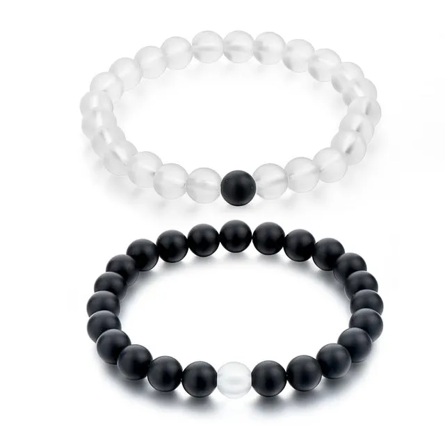 CHICVIE Black and White Natural Stone Distance Bracelets & Bangles for Women Men Strand Lovers Gifts Jewelry Bracelets SBR160101