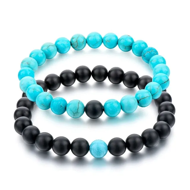 CHICVIE Black and White Natural Stone Distance Bracelets & Bangles for Women Men Strand Lovers Gifts Jewelry Bracelets SBR160101