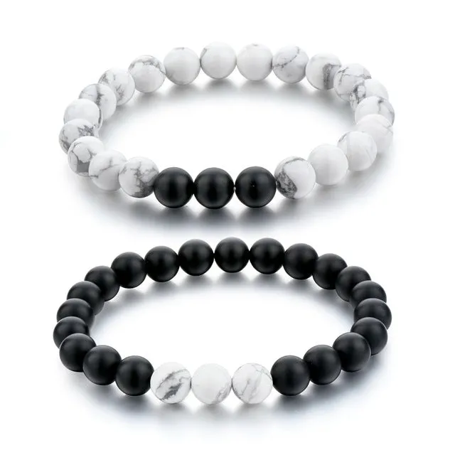 CHICVIE Black and White Natural Stone Distance Bracelets & Bangles for Women Men Strand Lovers Gifts Jewelry Bracelets SBR160101