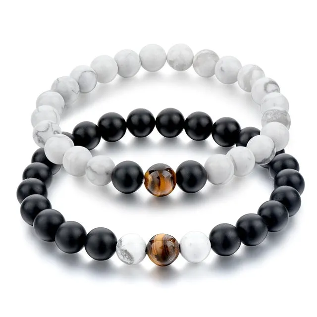 CHICVIE Black and White Natural Stone Distance Bracelets & Bangles for Women Men Strand Lovers Gifts Jewelry Bracelets SBR160101