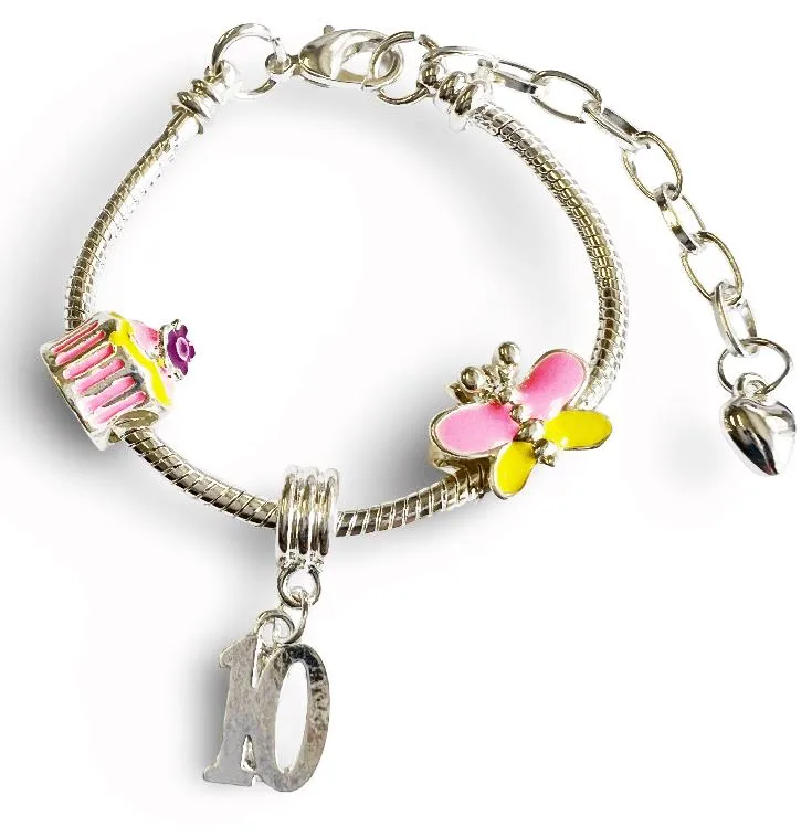 Children's Adjustable 'Happy Birthday To You - Age 10' Silver Plated Charm Bead Bracelet