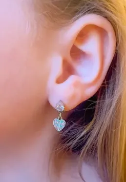 Children's and Teens' Earrings:  Surgical Steel, Clear CZ Stud with Pink and Blue CZ Heart Dangles