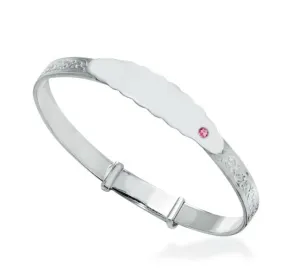 Children's Bangles:  Sterling Silver Embossed ID Bangle with Pink CZ Age 4 - 7 with Gift Box