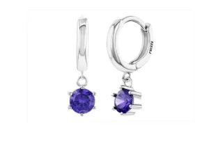 Children's Earrings:  Sterling Silver Huggie Hoops with Amethyst CZ Dangles
