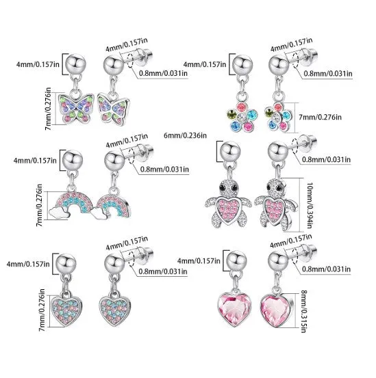 Children's, Teens' and Mothers' Earrings:  Hypoallergenic Surgical Steel Pink CZ Turtles with Screw Backs