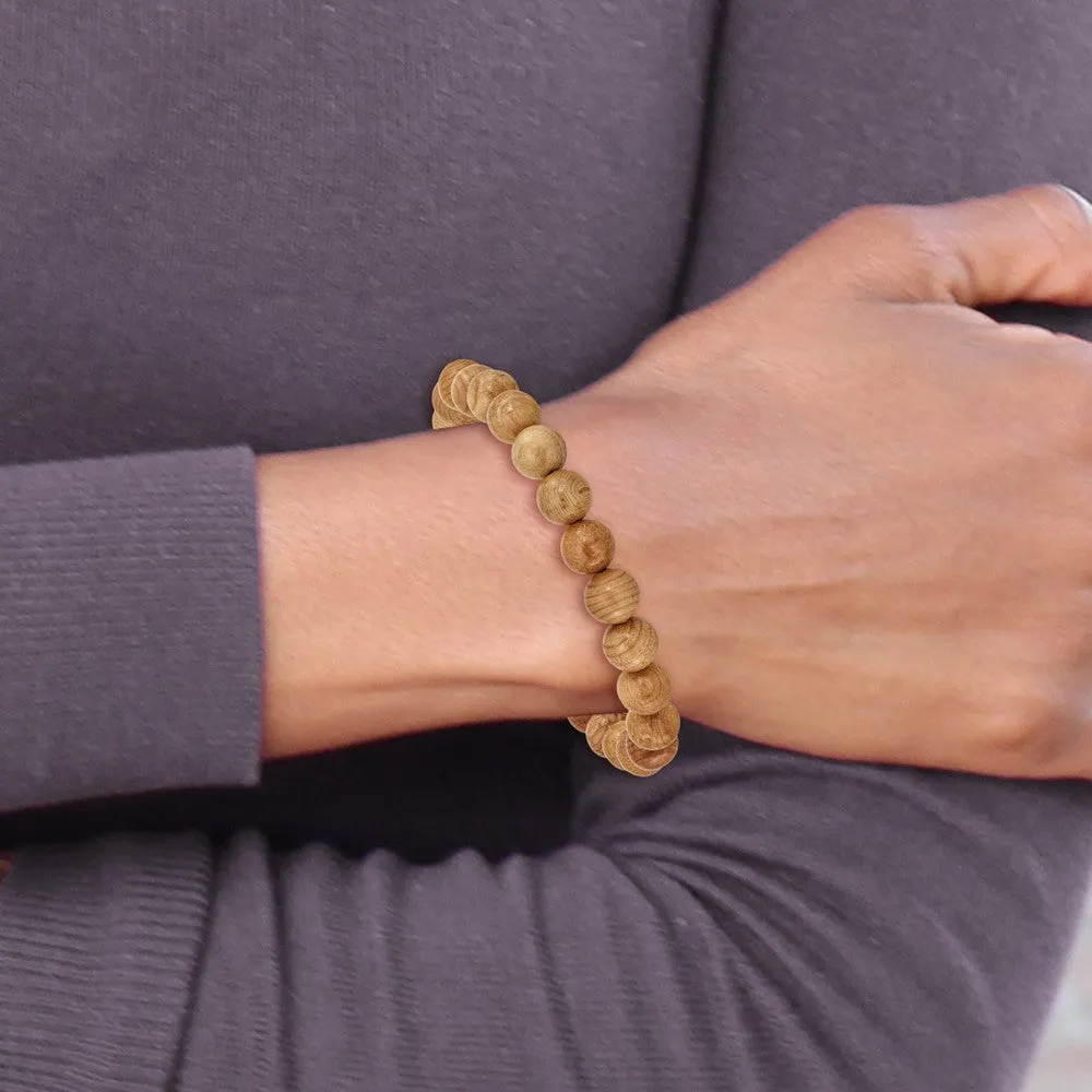 Chisel 8mm Taxus Chinesis Wood Beaded Stretch Bracelet