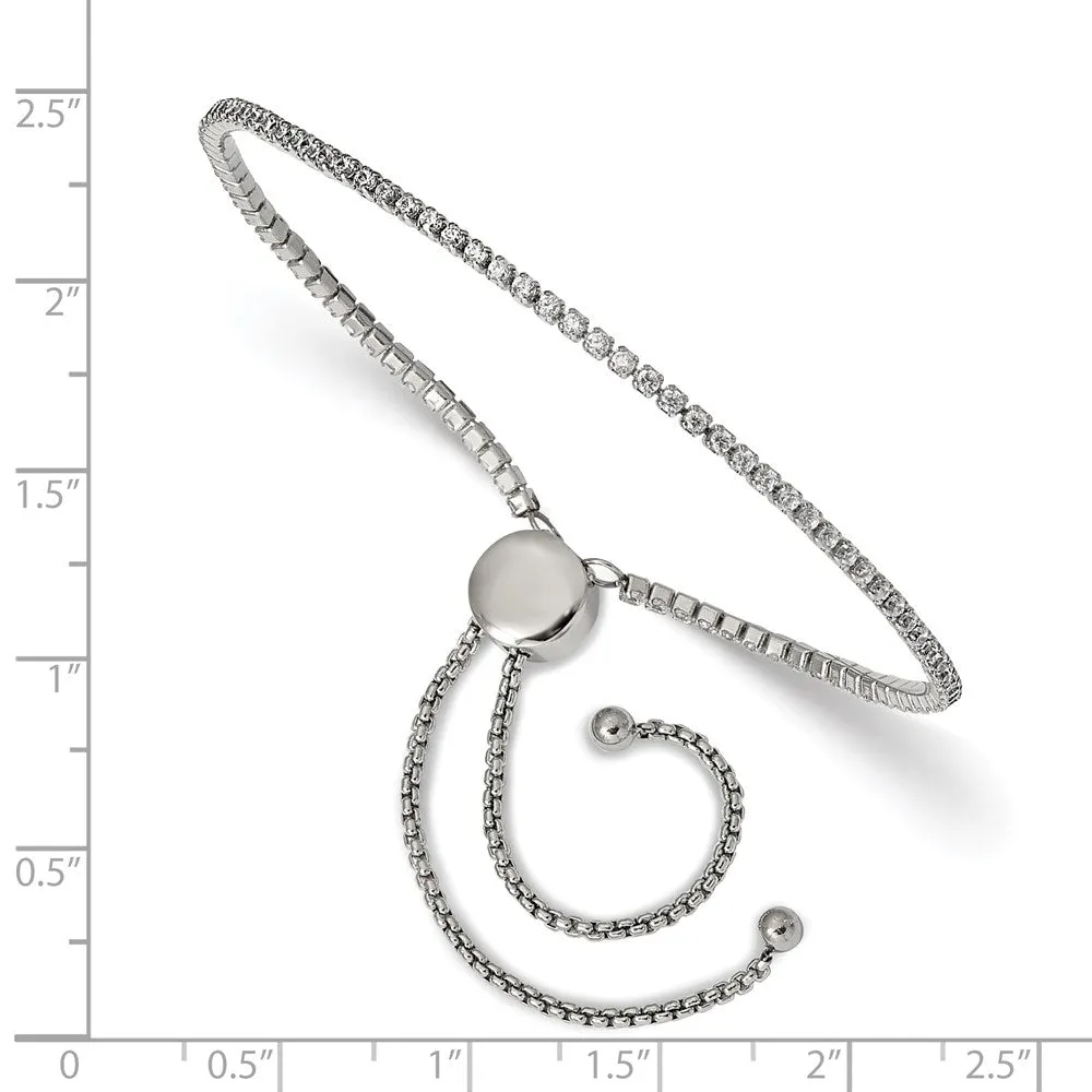 Chisel Stainless Steel Polished CZ Adjustable Bracelet