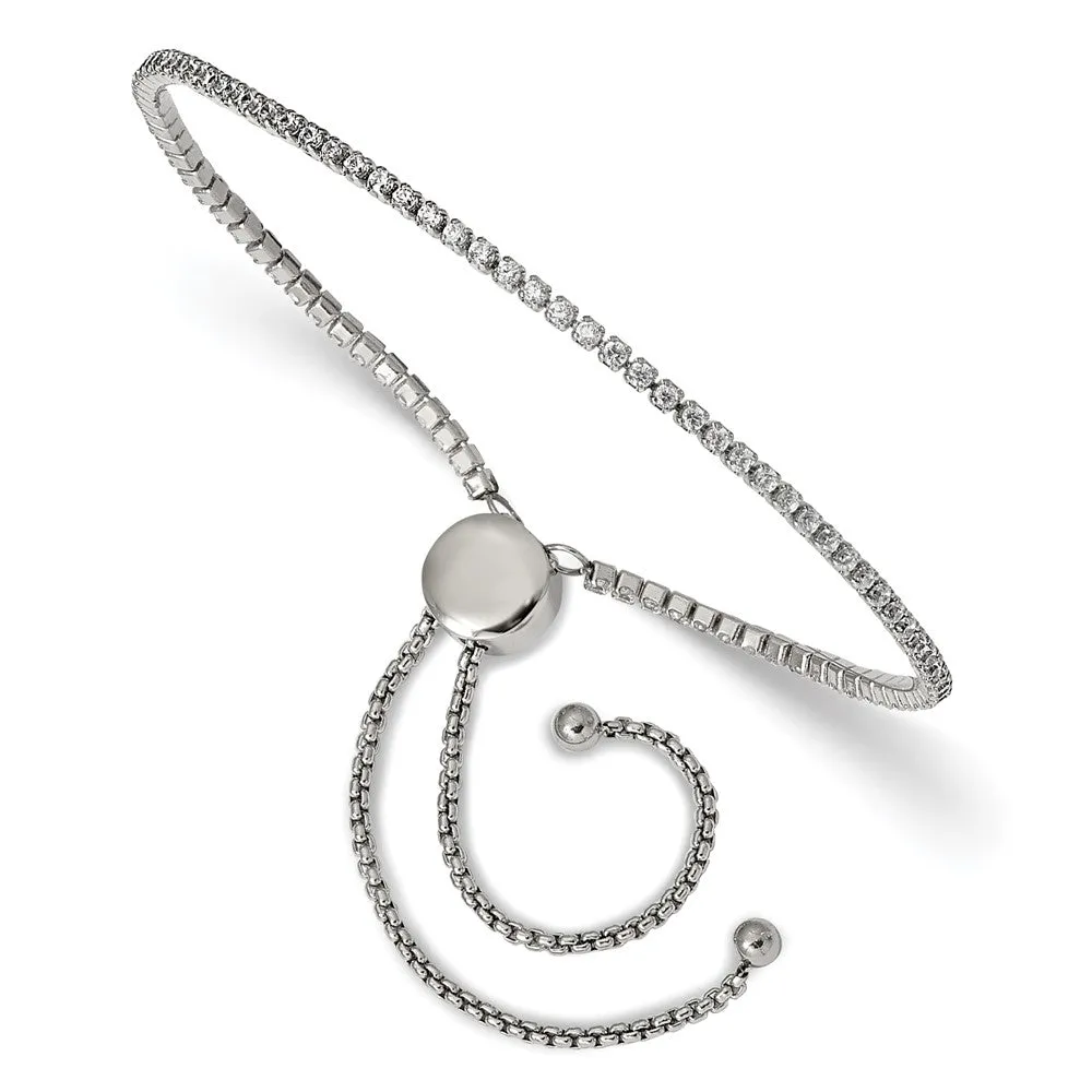 Chisel Stainless Steel Polished CZ Adjustable Bracelet