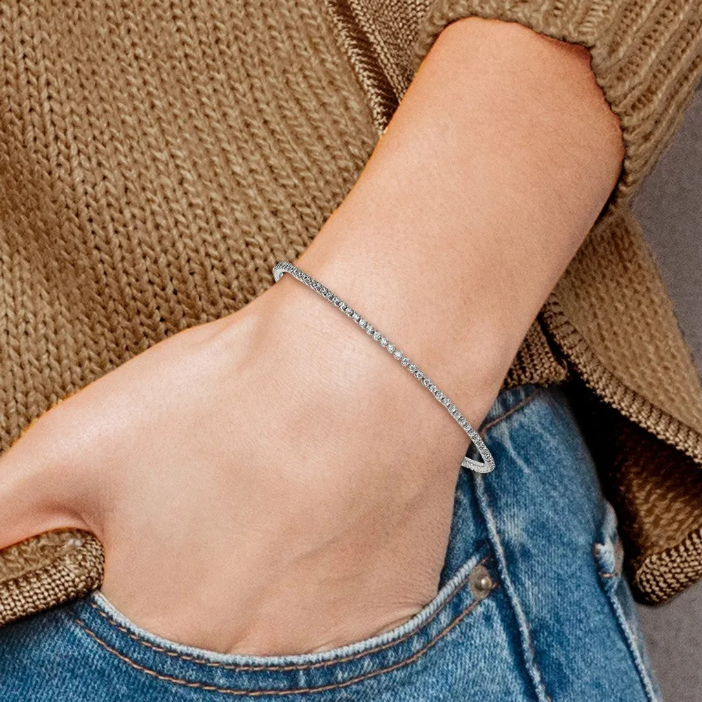 Chisel Stainless Steel Polished CZ Adjustable Bracelet