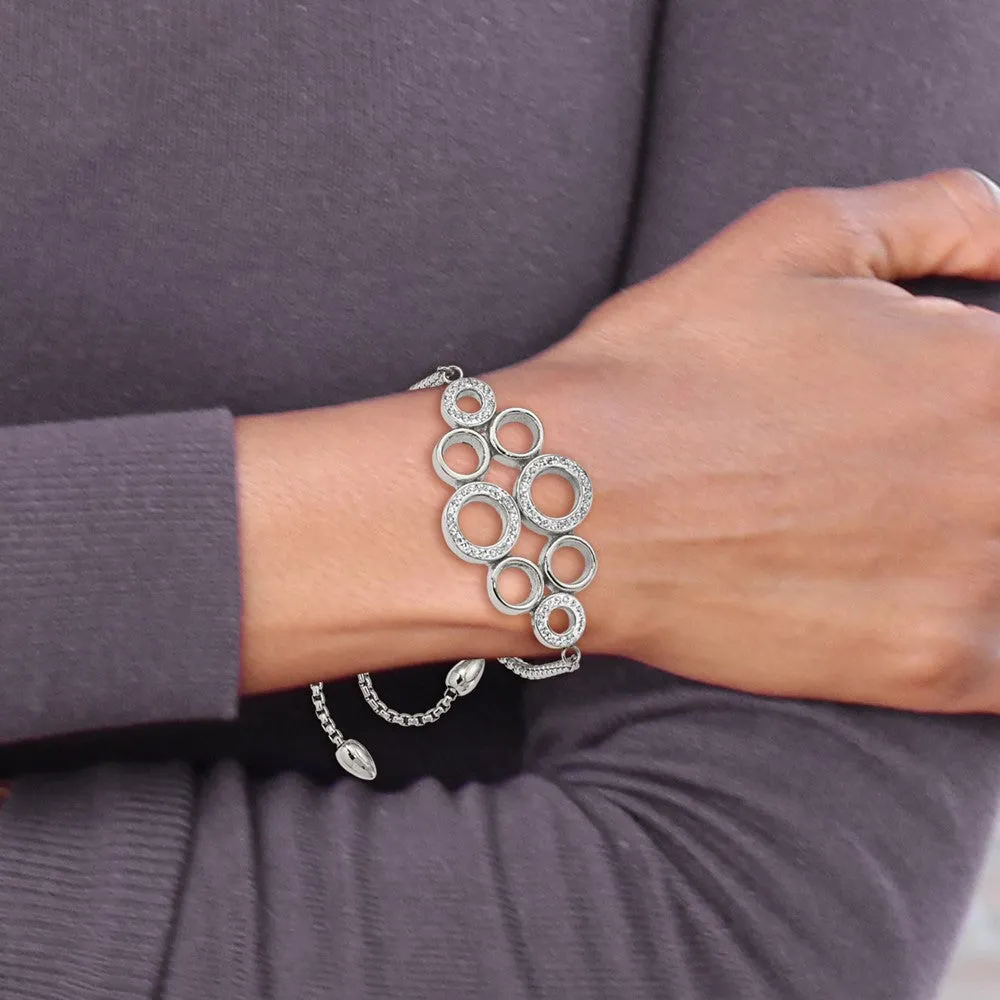 Chisel Stainless Steel Polished with Preciosa Crystal Circles Adjustable Bracelet