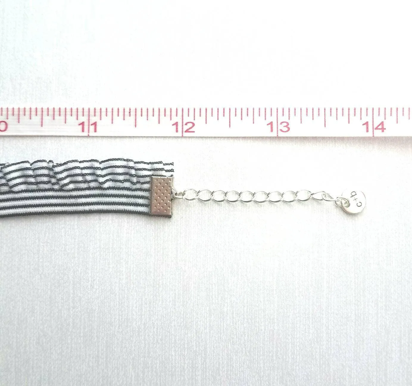 Choker Necklace, ruffle collar, ruffle necklace, stretch choker, elastic choker, black white stripe choker, ruffle choker, striped choker