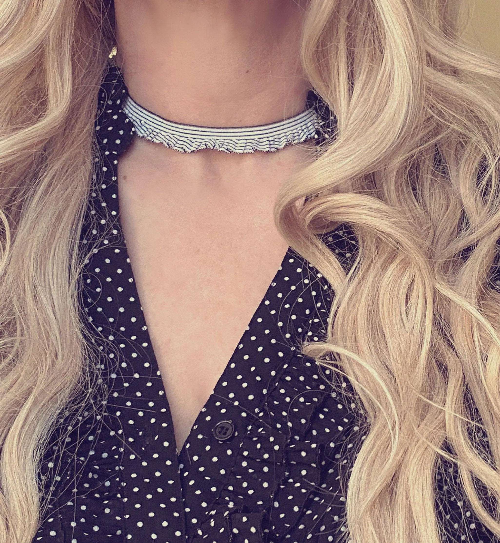 Choker Necklace, ruffle collar, ruffle necklace, stretch choker, elastic choker, black white stripe choker, ruffle choker, striped choker