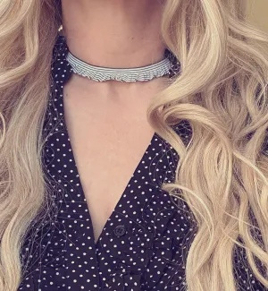 Choker Necklace, ruffle collar, ruffle necklace, stretch choker, elastic choker, black white stripe choker, ruffle choker, striped choker
