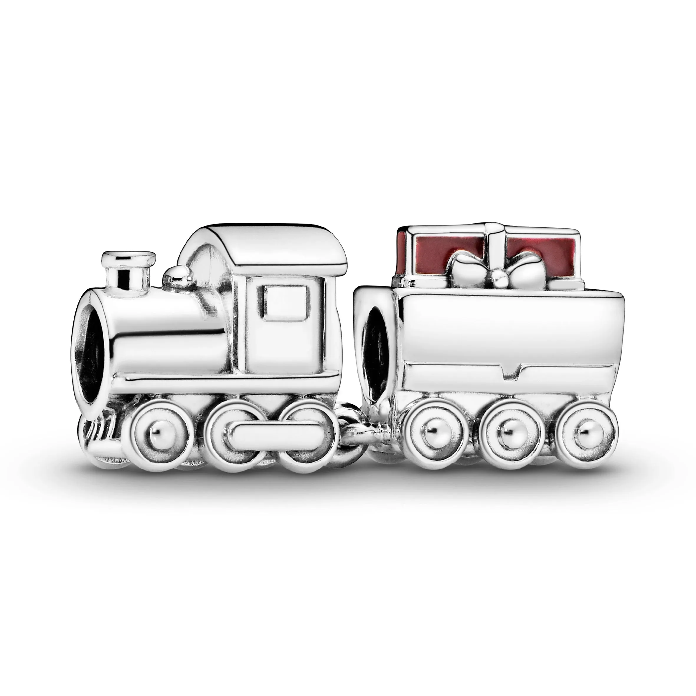Christmas train silver charm with red enamel