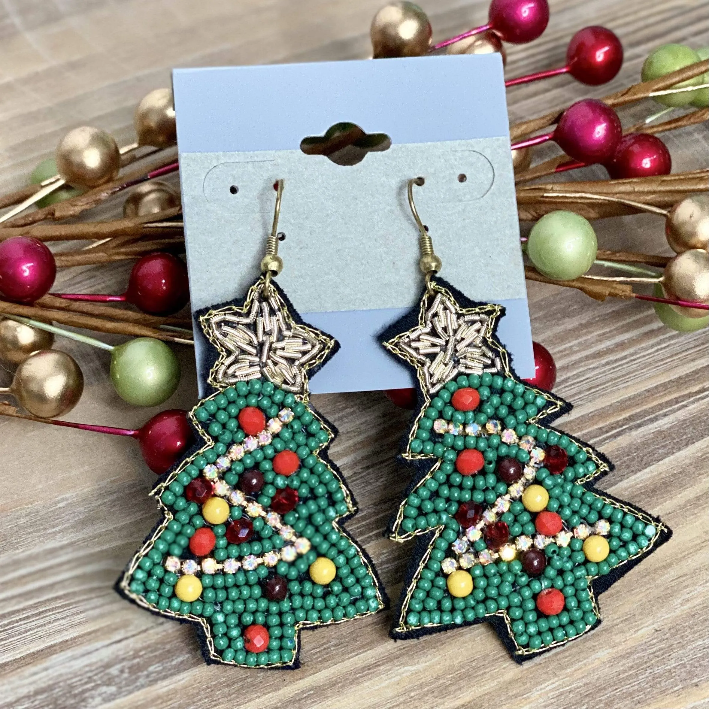 Christmas Tree Beaded Earrings