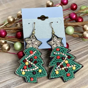 Christmas Tree Beaded Earrings