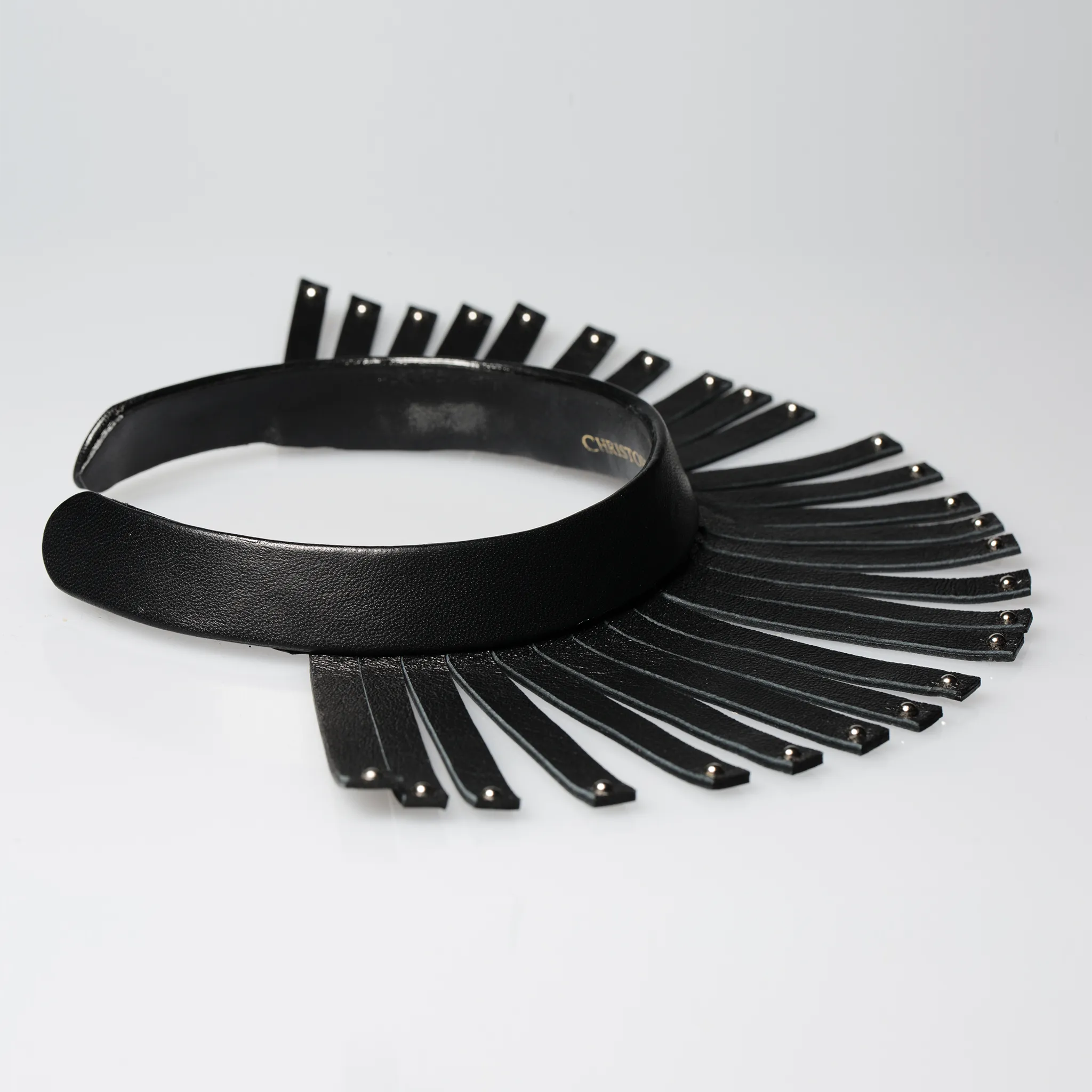 Christopher Augmon Amazon Black Leather Fringe Silver Studded Choker