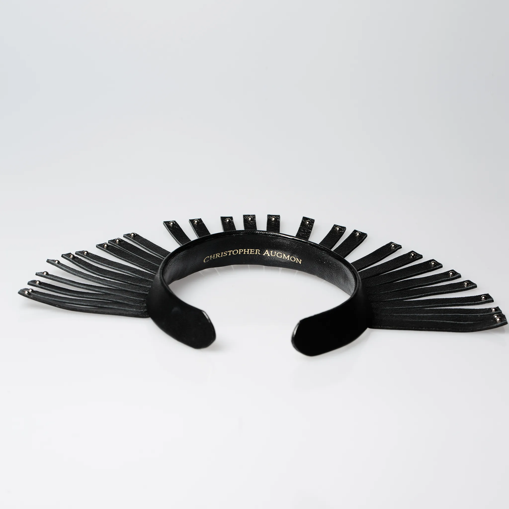 Christopher Augmon Amazon Black Leather Fringe Silver Studded Choker