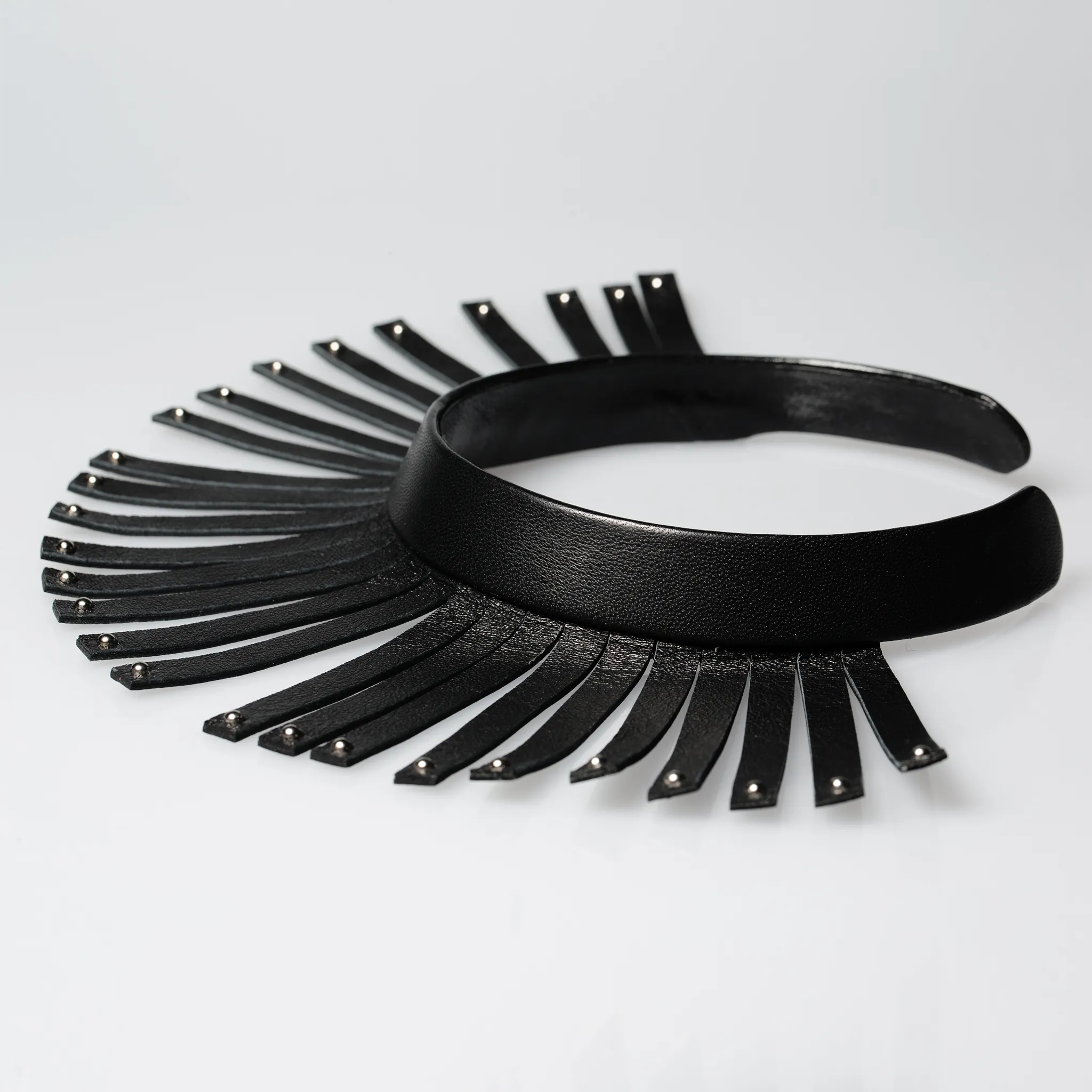 Christopher Augmon Amazon Black Leather Fringe Silver Studded Choker