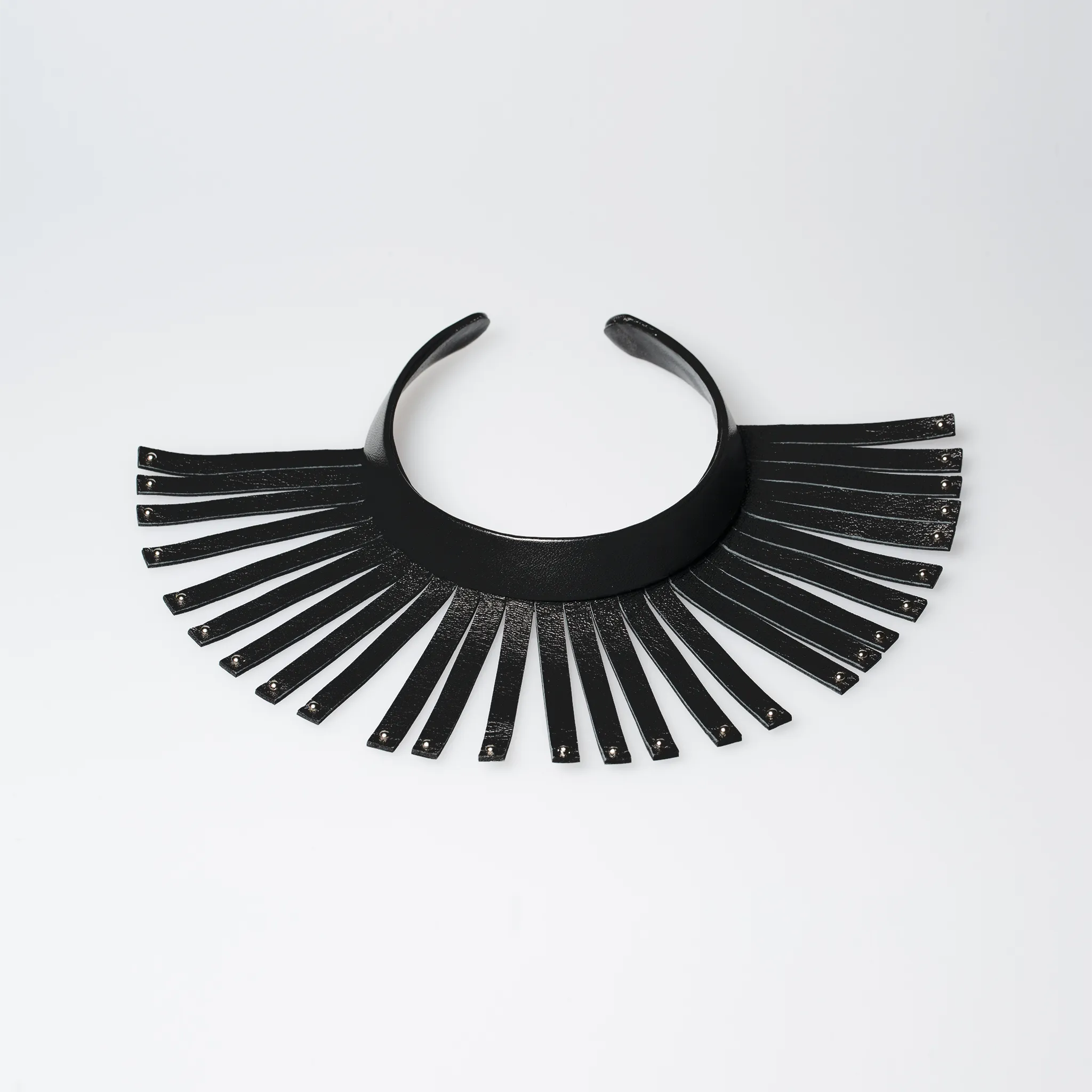 Christopher Augmon Amazon Black Leather Fringe Silver Studded Choker