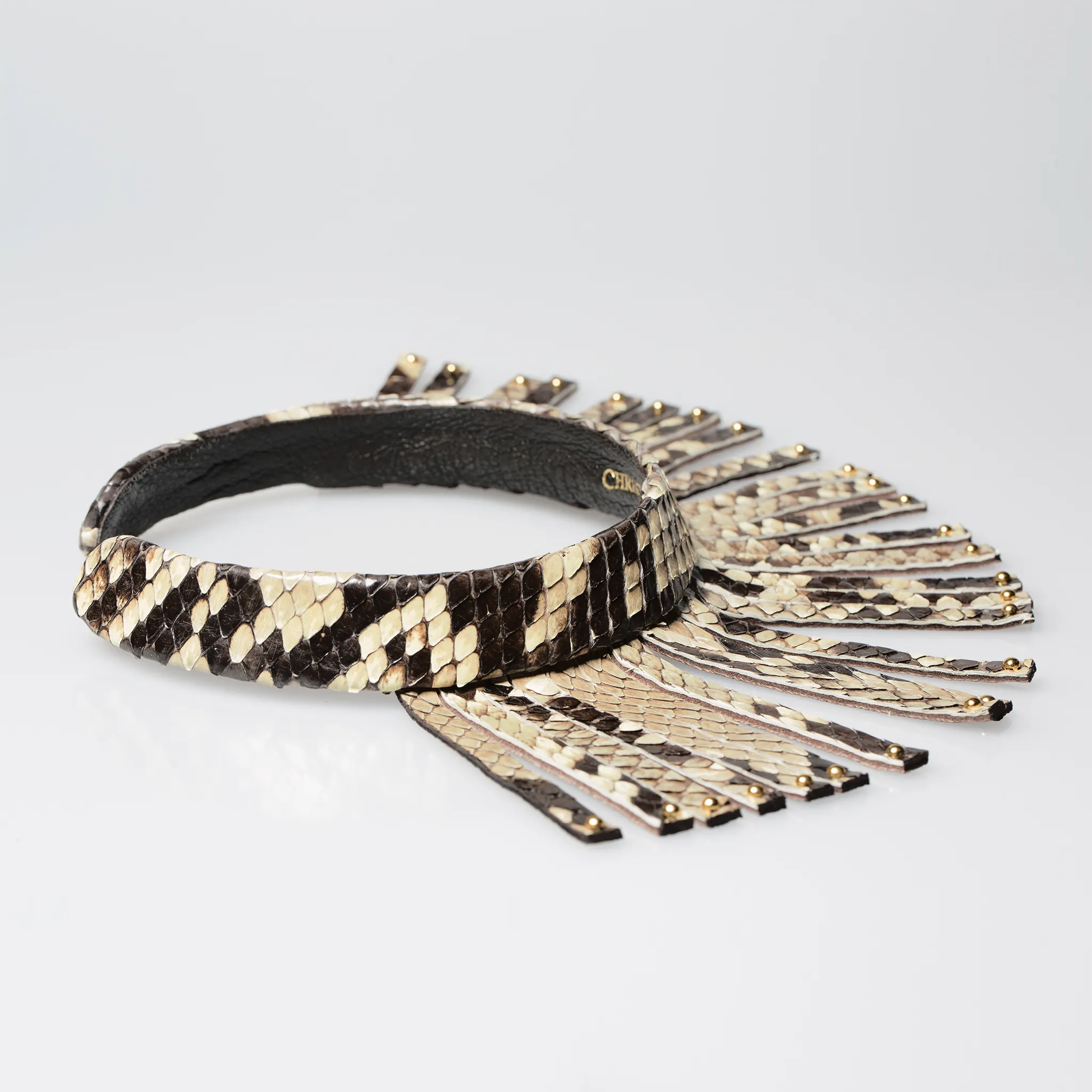 Christopher Augmon Amazon Natural Python Fringe Gold Studded Choker