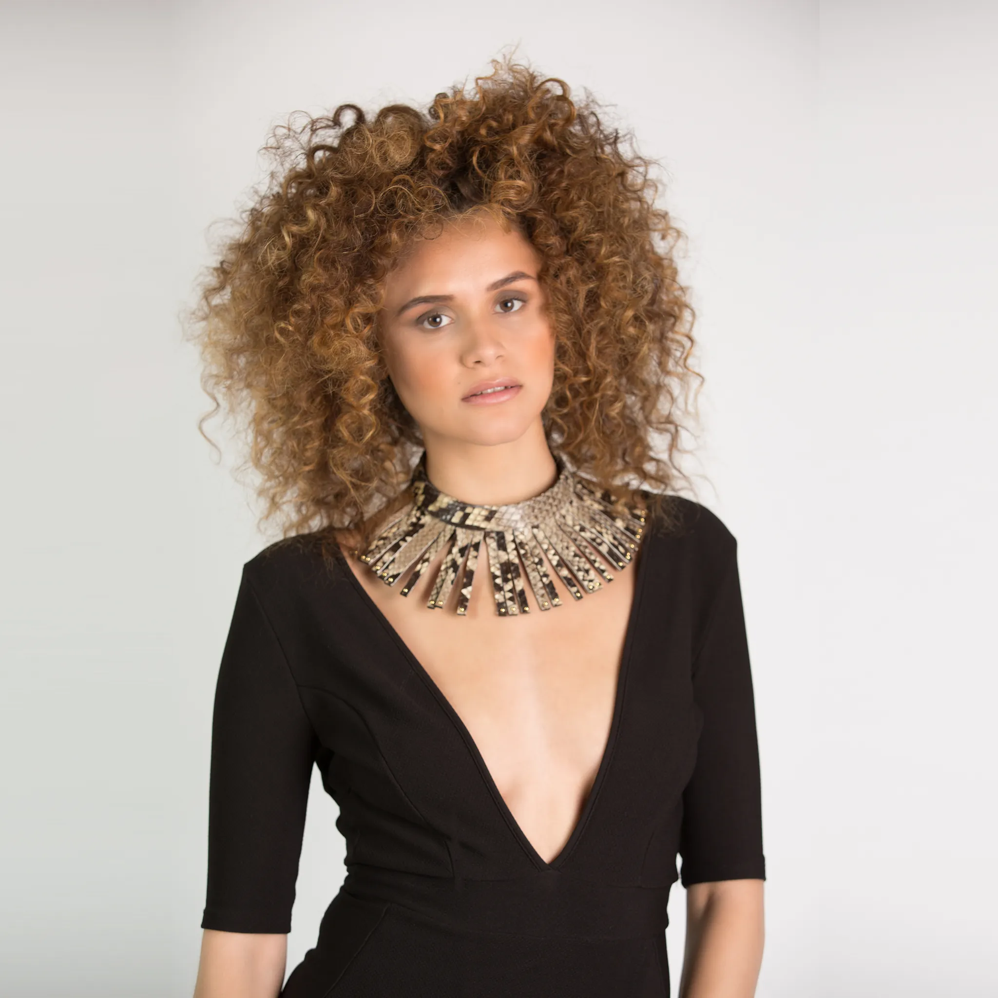 Christopher Augmon Amazon Natural Python Fringe Gold Studded Choker
