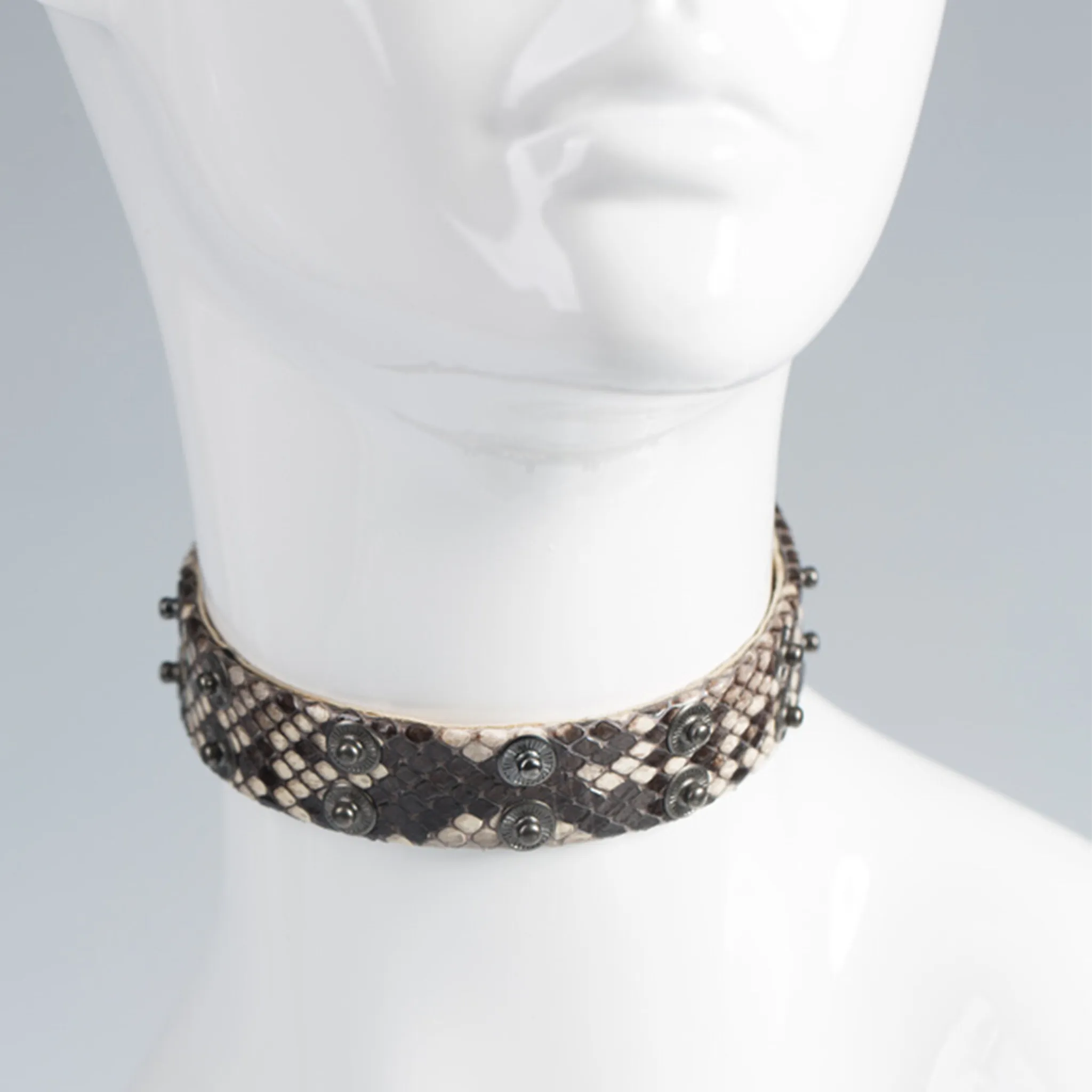 Christopher Augmon Python Exotic Nile Gunmetal Studded Adjustable Choker