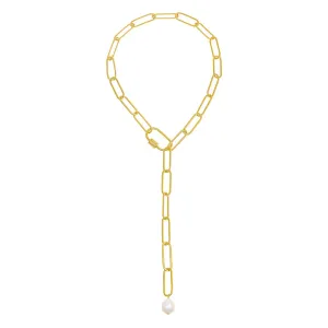 Chunky Toggle Link Pearl Lariat Necklace