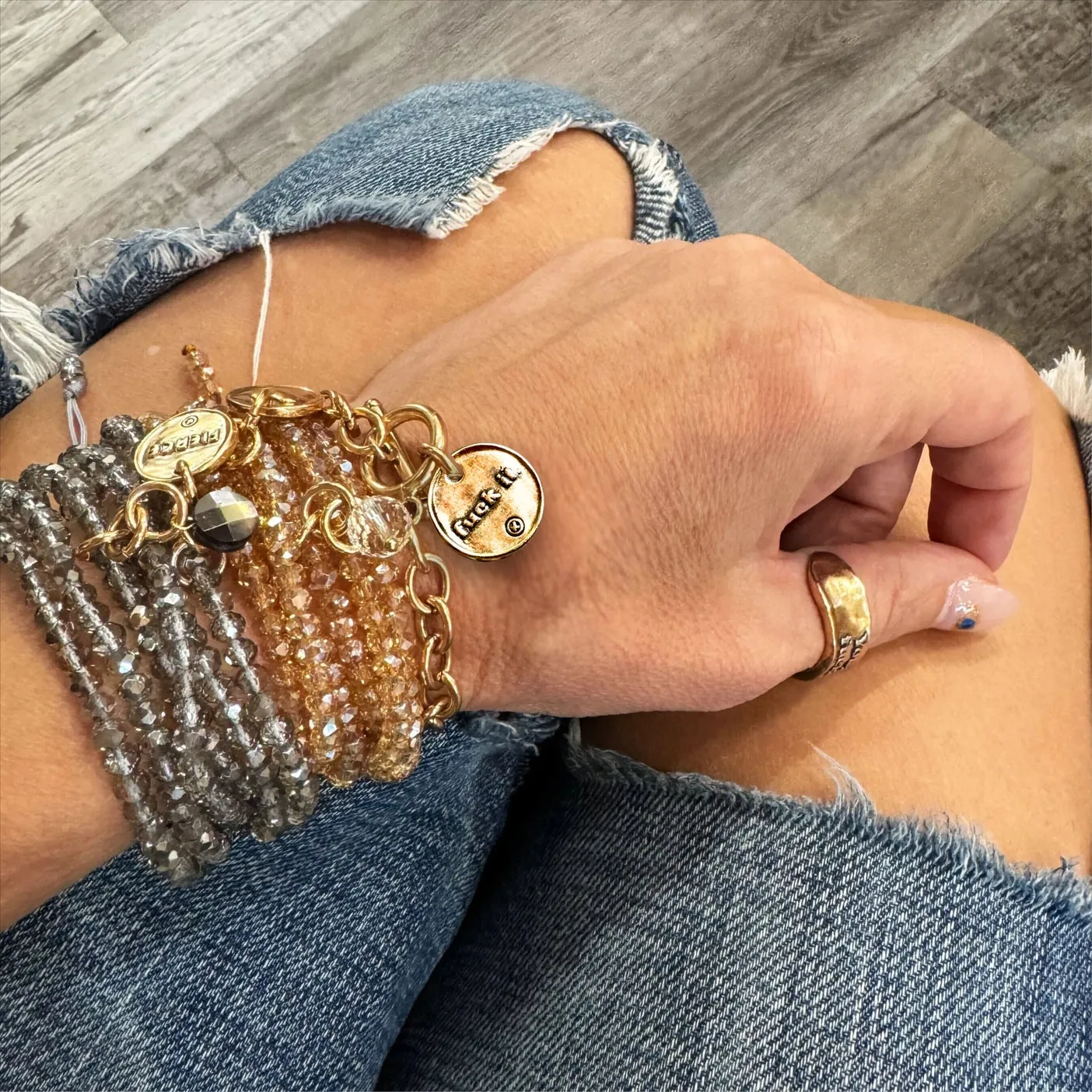 Circle Pendant Chain Bracelet- Gold F**K IT