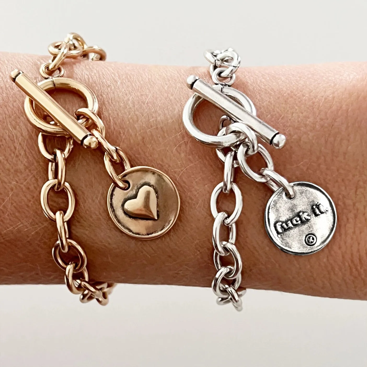 Circle Pendant Chain Bracelet- Gold F**K IT