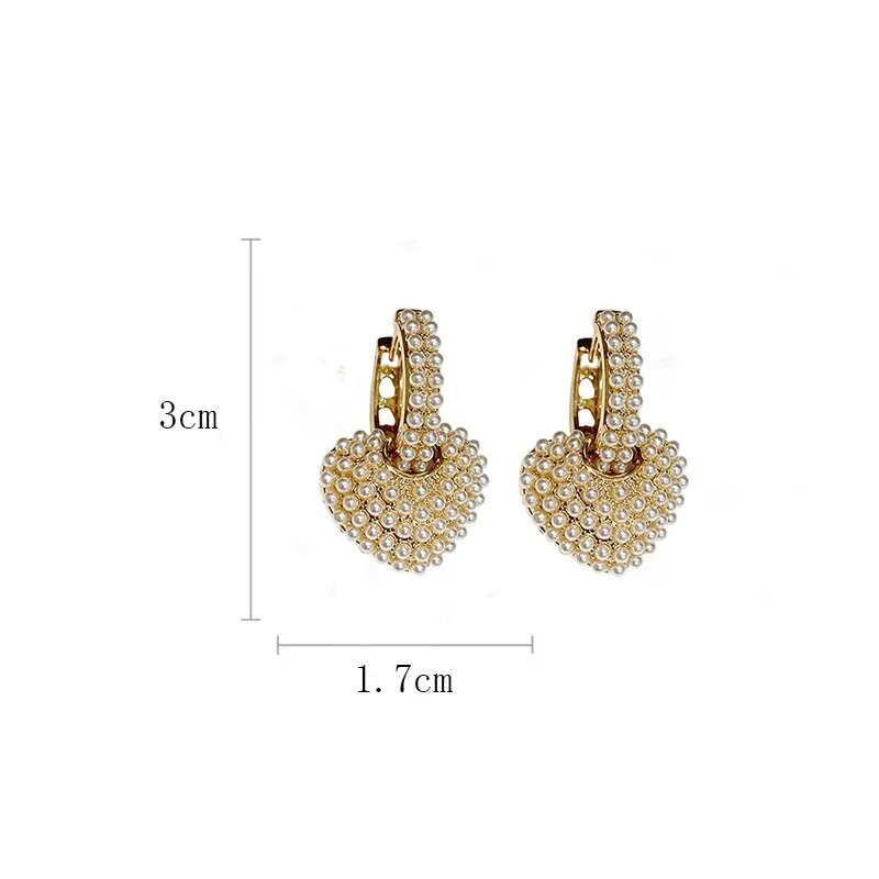 Classic Pearl Heart Dangle Earrings For Women Wedding Jewelry