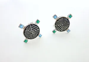 Classy, round, Bidri cufflinks with faceted square stones